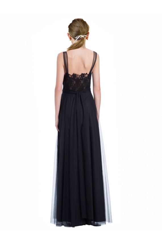 Boutique Noir Trapèze Bateau Illusion Tulle Dentelle Longue Robes demoiselle d'honneur