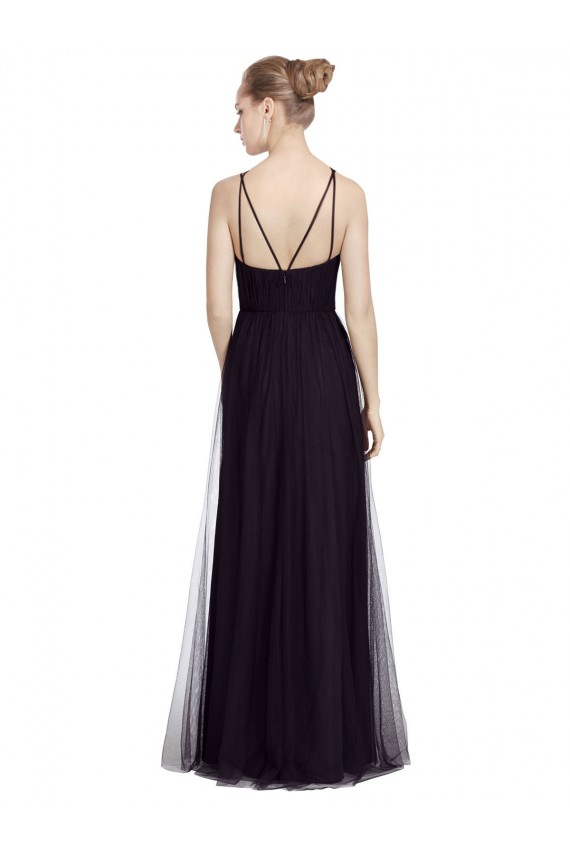 Boutique Noir Trapèze Bretelles spaghetti Col Haut Tulle Longue Robes demoiselle d'honneur