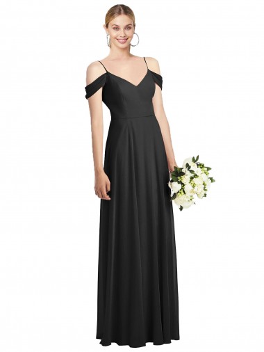 Boutique Noir Trapèze Bretelles spaghetti Mousseline Longue Robes demoiselle d'honneur