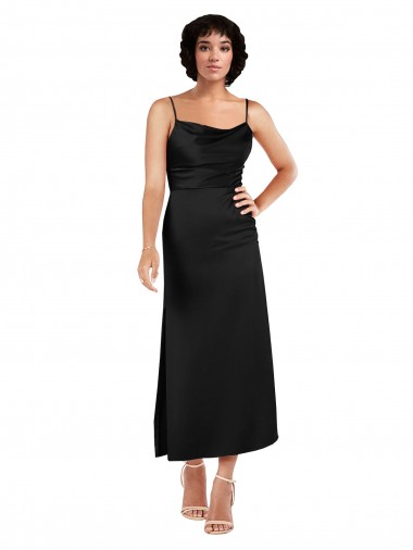 Boutique Noir Trapèze Bretelles spaghetti Satiné Soyeux Courte Robes demoiselle d'honneur / Robes de soirée / Robes de cocktail
