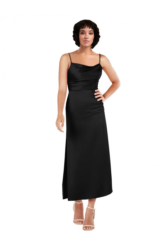 Boutique Noir Trapèze Bretelles spaghetti Satiné Soyeux Courte Robes demoiselle d'honneur / Robes de soirée / Robes de cocktail