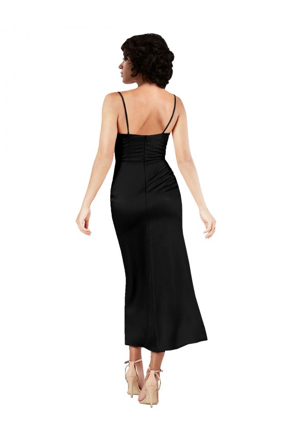 Boutique Noir Trapèze Bretelles spaghetti Satiné Soyeux Courte Robes demoiselle d'honneur / Robes de soirée / Robes de cocktail