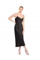 Boutique Noir Trapèze Bretelles spaghetti midi Satiné Stretch Courte Robes demoiselle d'honneur / Robes de soirée / Robes de cocktail