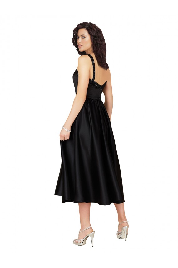 Boutique Noir Trapèze Col Carré Satiné Courte Robes demoiselle d'honneur / Robes de bal / Robes de cocktail
