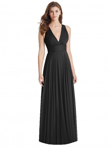 Boutique Noir Trapèze Col V Mousseline Longue Robes demoiselle d'honneur