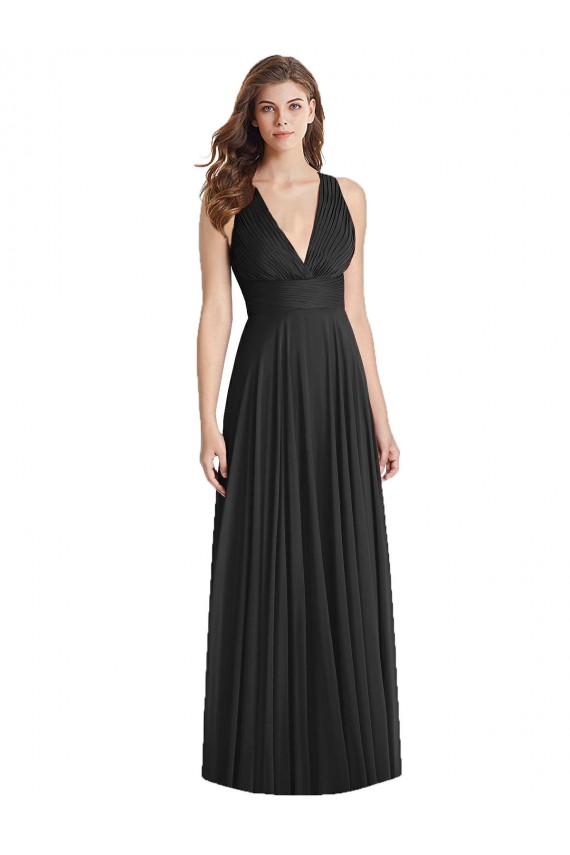 Boutique Noir Trapèze Col V Mousseline Longue Robes demoiselle d'honneur