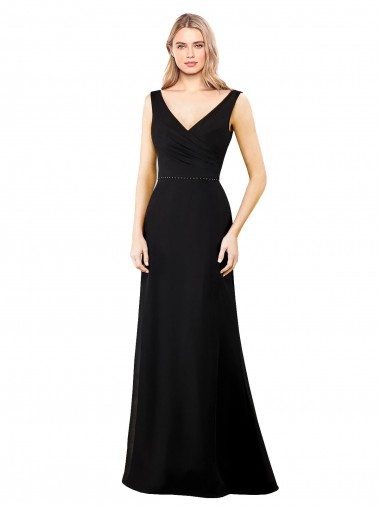 Boutique Noir Trapèze Col V Mousseline Longue Robes demoiselle d'honneur / Robes de bal