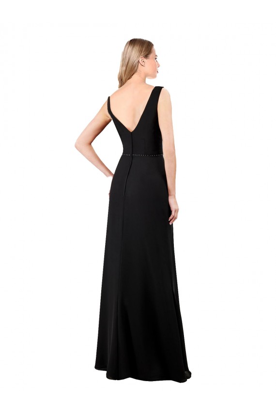 Boutique Noir Trapèze Col V Mousseline Longue Robes demoiselle d'honneur / Robes de bal