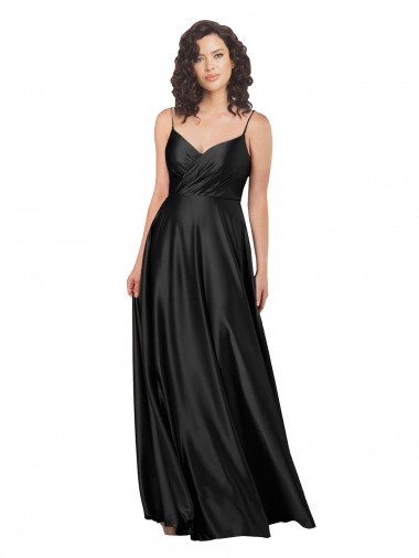 Boutique Noir Trapèze Col V Satiné Soyeux Longue Formelles Robes demoiselle d'honneur / Robes de soirée / Robes de bal