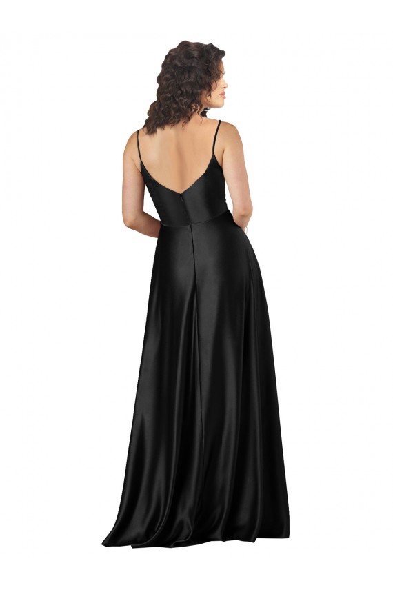 Boutique Noir Trapèze Col V Satiné Soyeux Longue Formelles Robes demoiselle d'honneur / Robes de soirée / Robes de bal