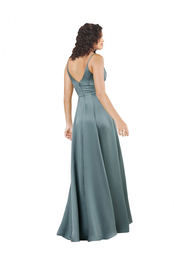 Boutique Noir Trapèze Col V Satiné Soyeux Longue Formelles Robes demoiselle d'honneur / Robes de soirée / Robes de bal
