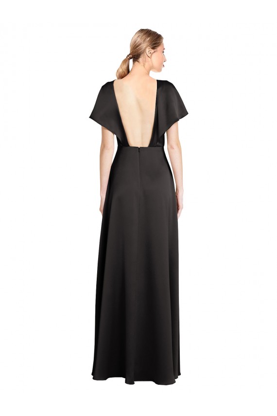Boutique Noir Trapèze Col V Satiné Stretch Longue Formelles Robes demoiselle d'honneur / Robes de soirée / Robes de bal