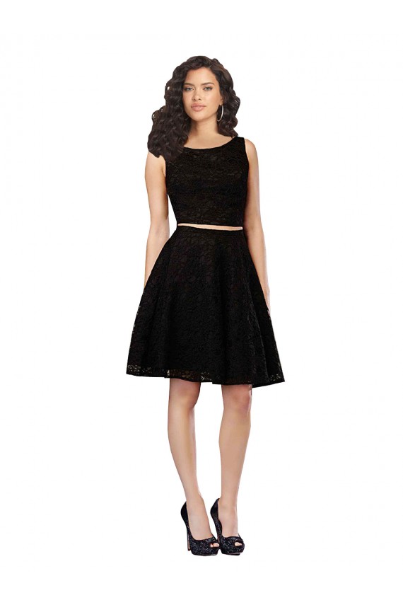 Boutique Noir Trapèze Col bijou Dentelle Courte Robes demoiselle d'honneur / Robes de cocktail