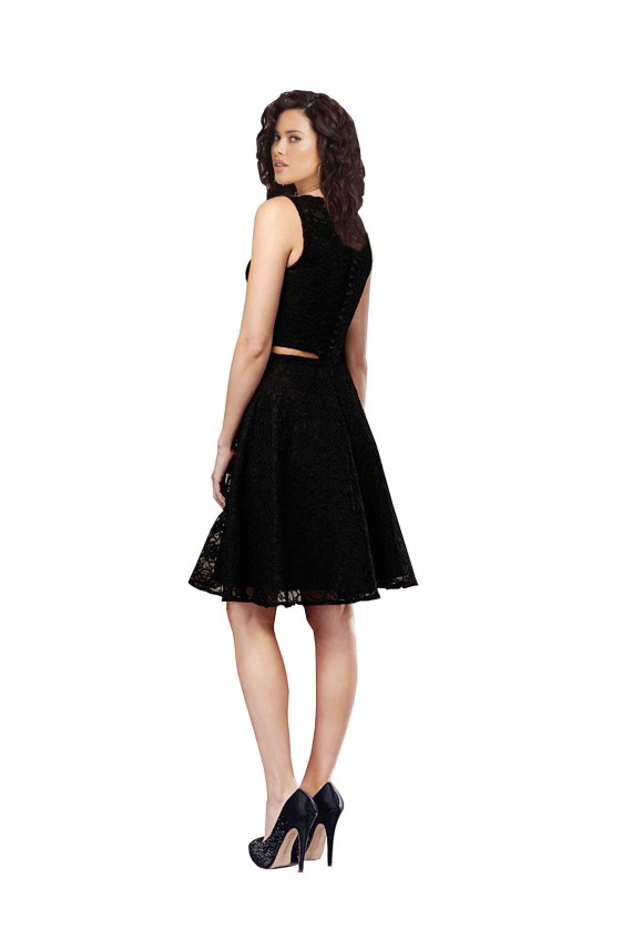 Boutique Noir Trapèze Col bijou Dentelle Courte Robes demoiselle d'honneur / Robes de cocktail