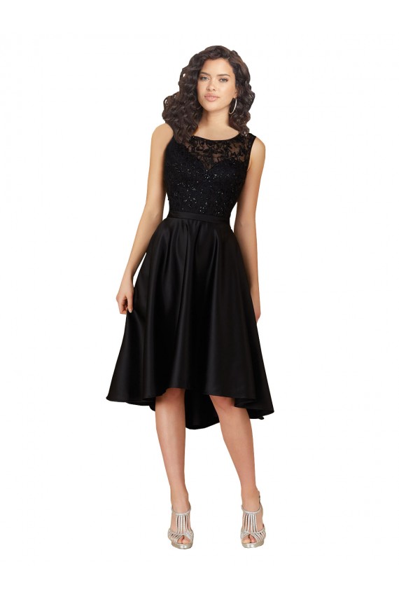 Boutique Noir Trapèze Illusion midi Satiné Dentelle Courte Asymétrique Robes demoiselle d'honneur / Robes de cocktail