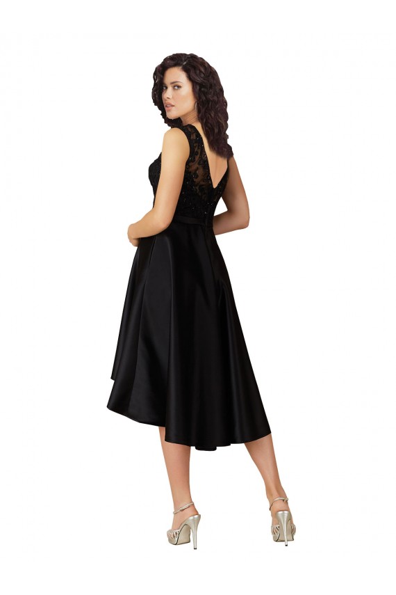 Boutique Noir Trapèze Illusion midi Satiné Dentelle Courte Asymétrique Robes demoiselle d'honneur / Robes de cocktail