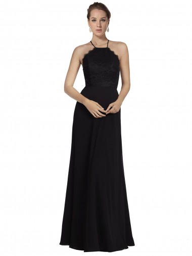 Boutique Noir Trapèze Licou Mousseline Dentelle Longue Robes demoiselle d'honneur
