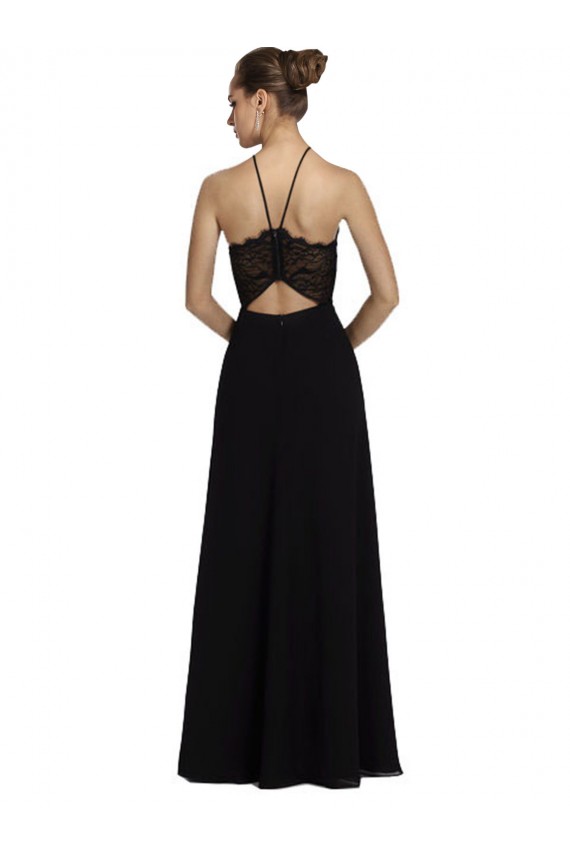 Boutique Noir Trapèze Licou Mousseline Dentelle Longue Robes demoiselle d'honneur