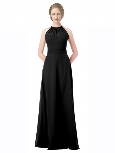 Boutique Noir Trapèze Licou Mousseline Longue Robes demoiselle d'honneur