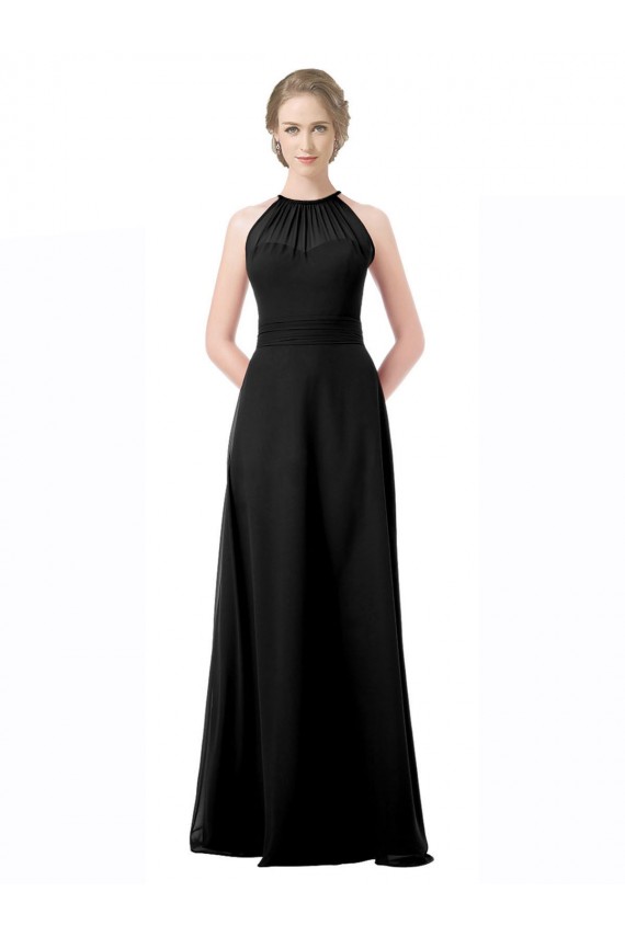 Boutique Noir Trapèze Licou Mousseline Longue Robes demoiselle d'honneur