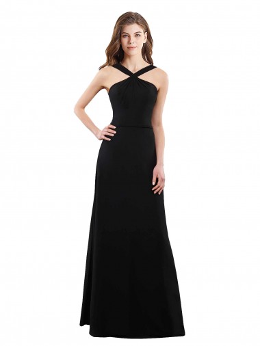 Boutique Noir Trapèze Licou Mousseline Longue Robes demoiselle d'honneur