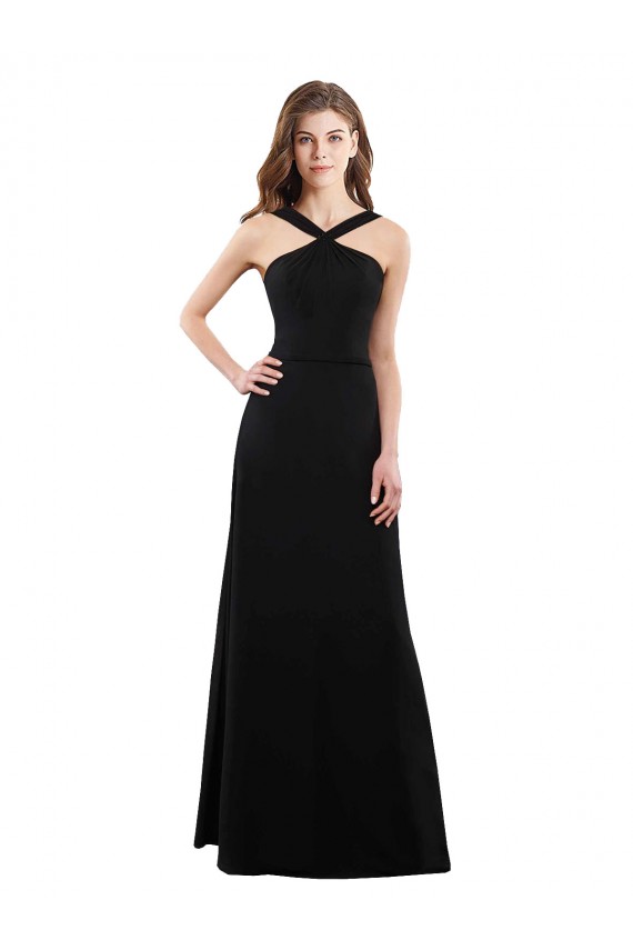 Boutique Noir Trapèze Licou Mousseline Longue Robes demoiselle d'honneur