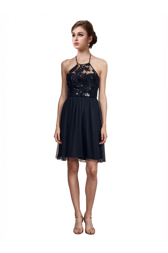 Boutique Noir Trapèze Licou Tulle Courte Robes demoiselle d'honneur