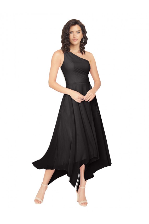 Boutique Noir Trapèze Sans bretelle midi Mousseline Courte Asymétrique Robes demoiselle d'honneur / Robes de cocktail