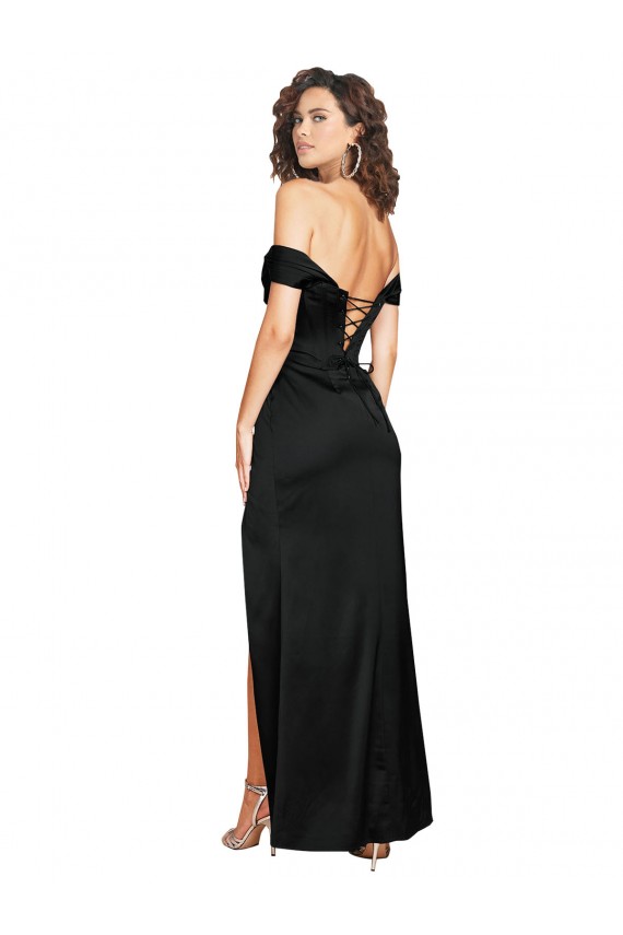 Boutique Noir Trapèze Satiné Soyeux Longue Formelles Robes demoiselle d'honneur / Robes de soirée / Robes de bal