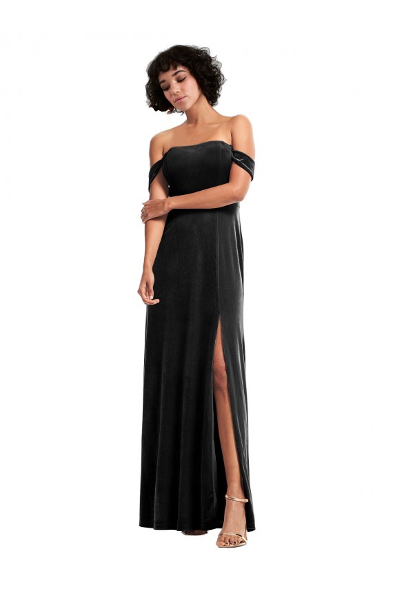 Boutique Noir Trapèze Épaule Dénudée Sans bretelle Velours Stretch Longue Formelles Robes demoiselle d'honneur / Robes de soirée / Robes de bal