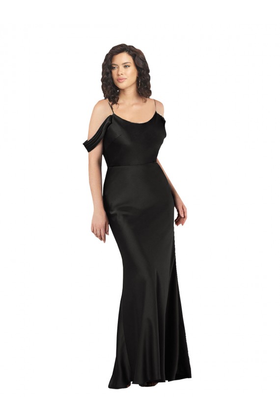 Boutique Noir Trapèze Épaule Dénudée Satiné Soyeux Longue Formelles Robes demoiselle d'honneur / Robes de soirée / Robes de bal
