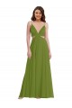 Boutique Olive verte Trapèze Col V Mousseline Longue Robes demoiselle d'honneur