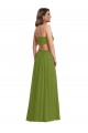 Boutique Olive verte Trapèze Col V Mousseline Longue Robes demoiselle d'honneur
