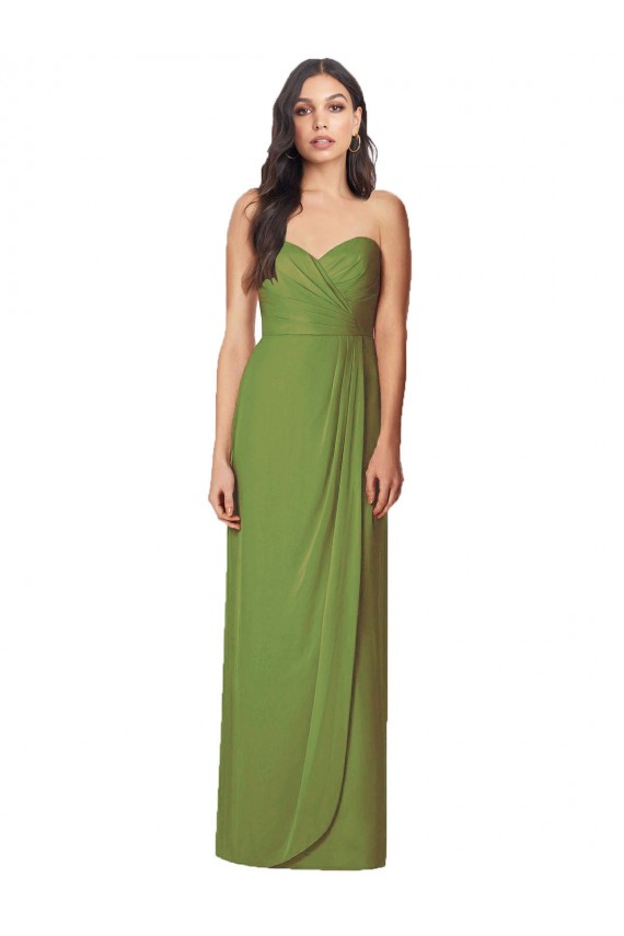 Boutique Olive verte Trompette Sans bretelle Mousseline Longue Robes demoiselle d'honneur