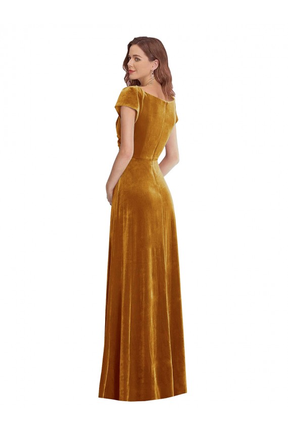 Boutique Or Fourreau Col V Velours Stretch Longue Formelles Robes demoiselle d'honneur / Robes de soirée / Robes de bal