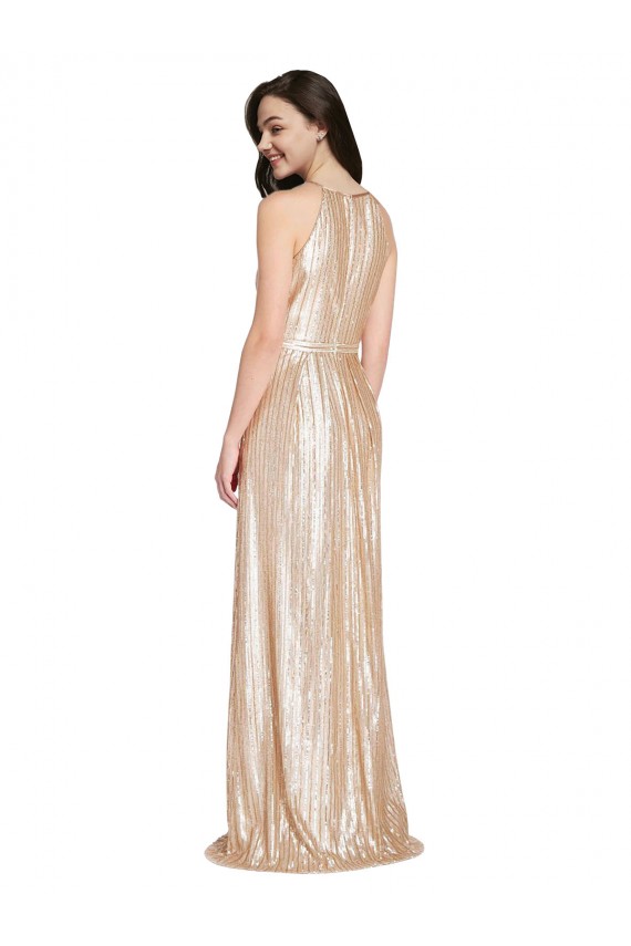 Boutique Or Fourreau Licou Col Haut Paillette Longue Formelles Robes demoiselle d'honneur / Robes de soirée / Robes de bal