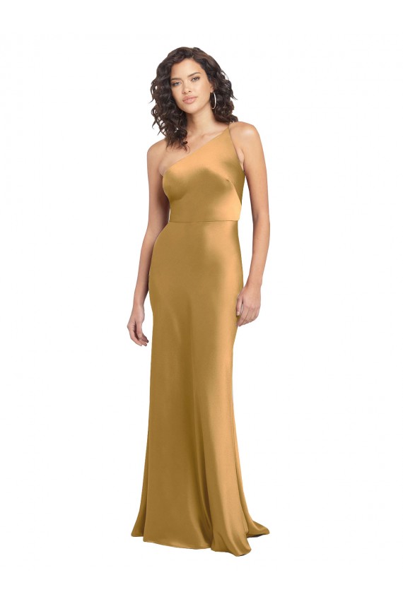 Boutique Or Trapèze Satiné Stretch Longue Formelles Robes demoiselle d'honneur / Robes de soirée / Robes de bal