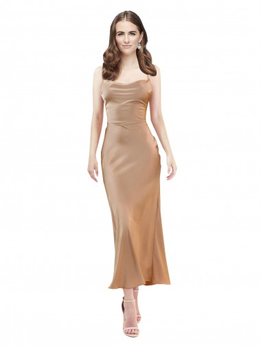Boutique Or rose Fourreau midi Satiné Soyeux Courte Robes demoiselle d'honneur / Robes de soirée / Robes de cocktail