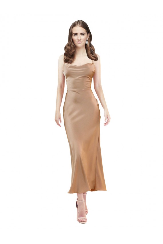 Boutique Or rose Fourreau midi Satiné Soyeux Courte Robes demoiselle d'honneur / Robes de soirée / Robes de cocktail