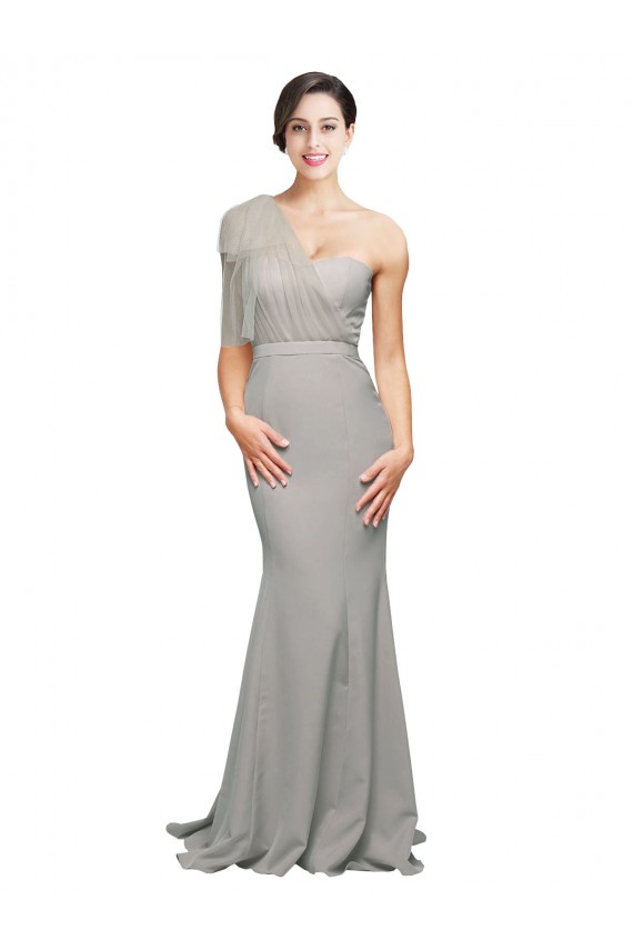 Boutique Oyster Argent Sirène Balayage train Crêpe Stretch Tulle Longue Formelles Robes demoiselle d'honneur / Robes de soirée / Robes de bal