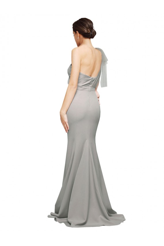Boutique Oyster Argent Sirène Balayage train Crêpe Stretch Tulle Longue Formelles Robes demoiselle d'honneur / Robes de soirée / Robes de bal