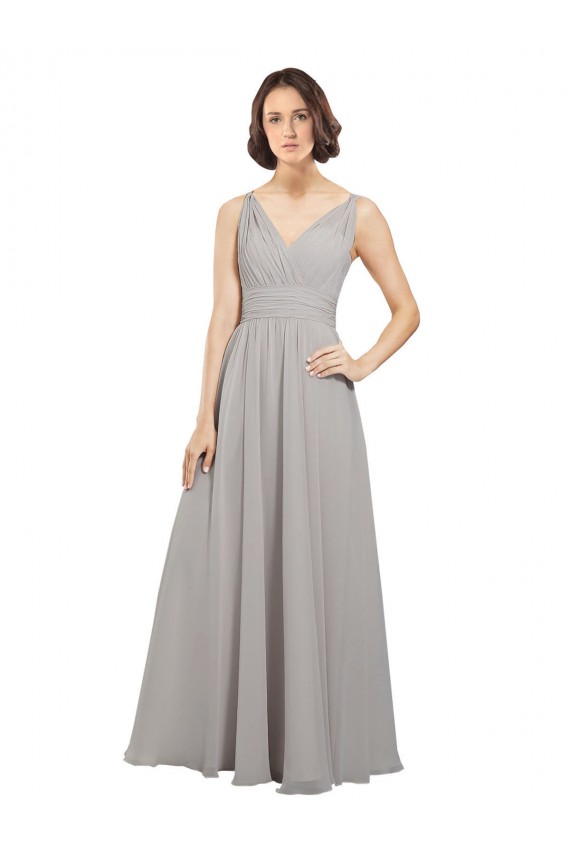 Boutique Oyster Argent Trapèze Col V Mousseline Longue Robes demoiselle d'honneur