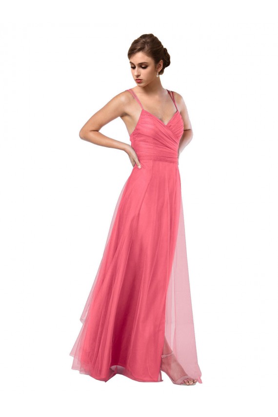 Boutique Pastèque Trapèze Bretelles spaghetti Tulle Longue Robes demoiselle d'honneur