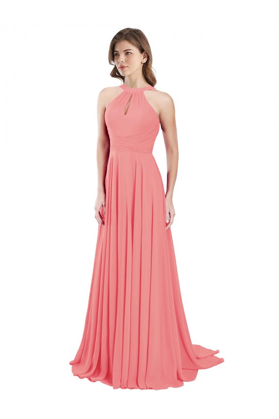Boutique Pastèque Trapèze Licou Mousseline Longue Robes demoiselle d'honneur