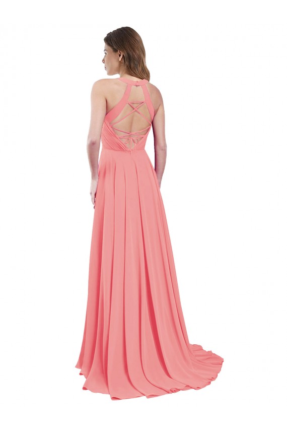 Boutique Pastèque Trapèze Licou Mousseline Longue Robes demoiselle d'honneur