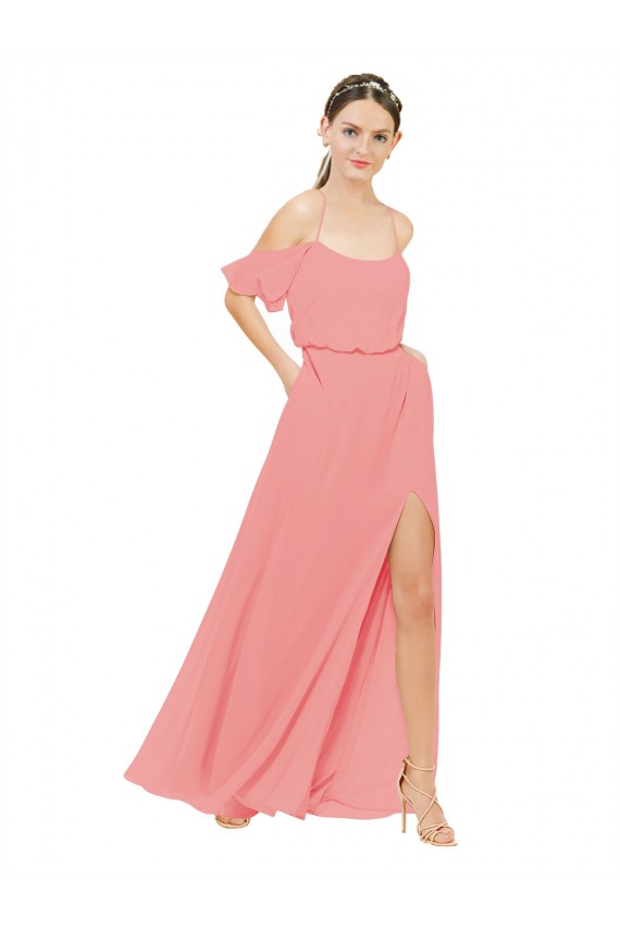 Boutique Pastèque Trapèze Épaule Dénudée Mousseline Longue Robes demoiselle d'honneur