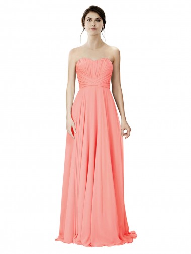 Boutique Peach Trapèze Sans bretelle Mousseline Longue Robes demoiselle d'honneur