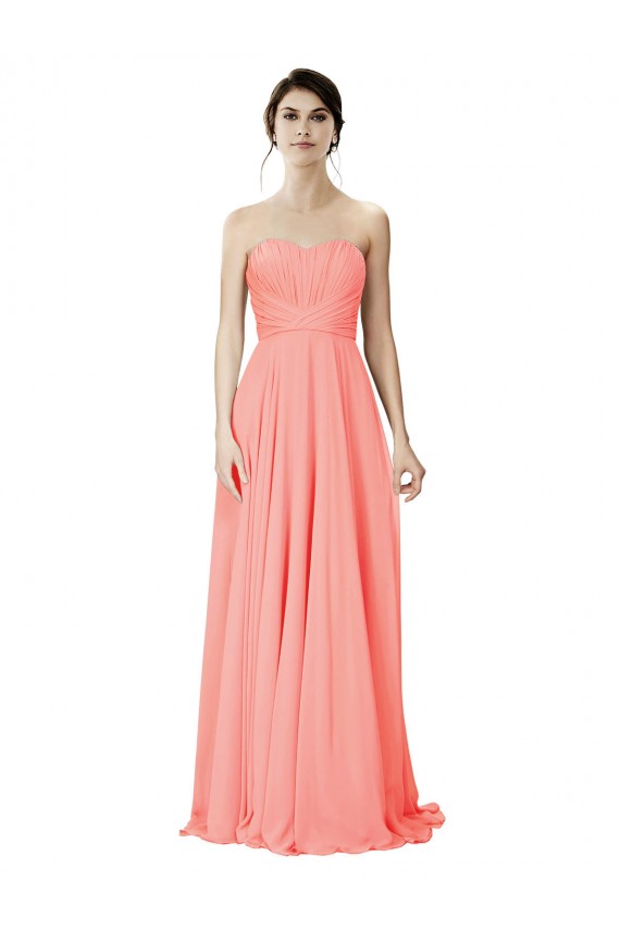 Boutique Peach Trapèze Sans bretelle Mousseline Longue Robes demoiselle d'honneur