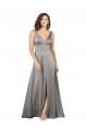 Boutique Pearl Grey Trapèze Col V Satiné Soyeux Longue Formelles Robes demoiselle d'honneur / Robes de soirée / Robes de bal