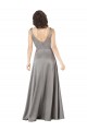 Boutique Pearl Grey Trapèze Col V Satiné Soyeux Longue Formelles Robes demoiselle d'honneur / Robes de soirée / Robes de bal